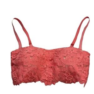 Aerie / Bra ~ Bralette ~ Bandeau / Removable Straps / Crochet Lace / Coral Small